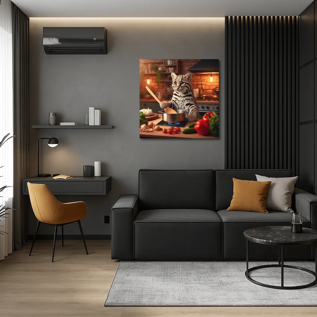 Ocelot Chef Cooking In Cozy Kitchen – Wall Art