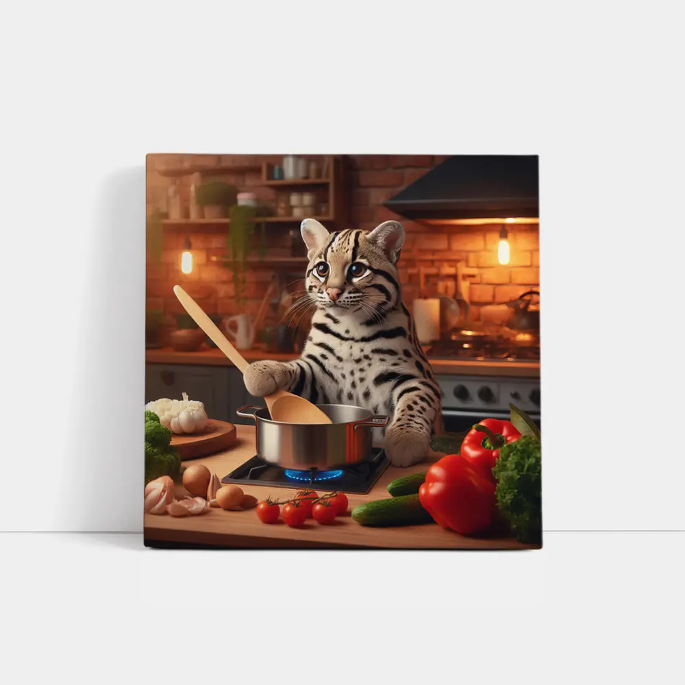 Ocelot Chef Cooking In Cozy Kitchen – Wall Art
