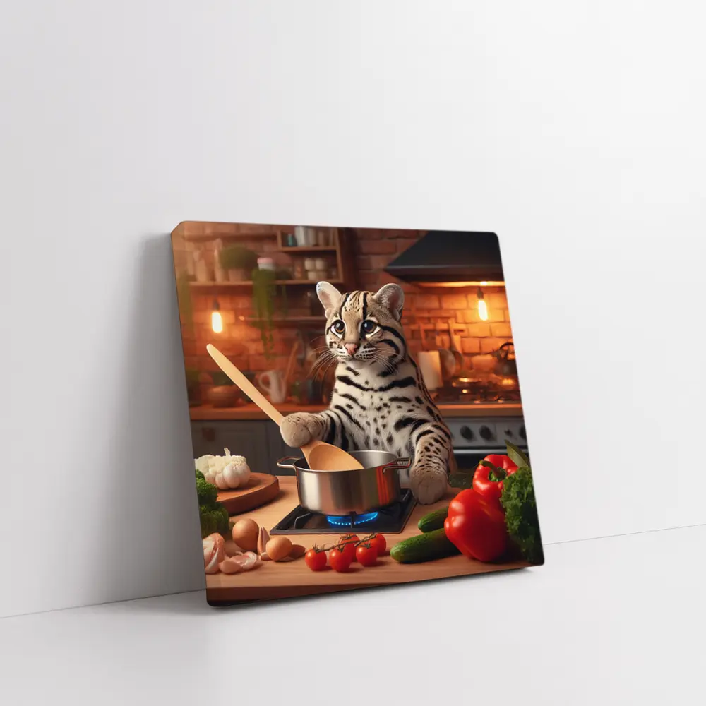 Ocelot Chef Cooking In Cozy Kitchen – Wall Art