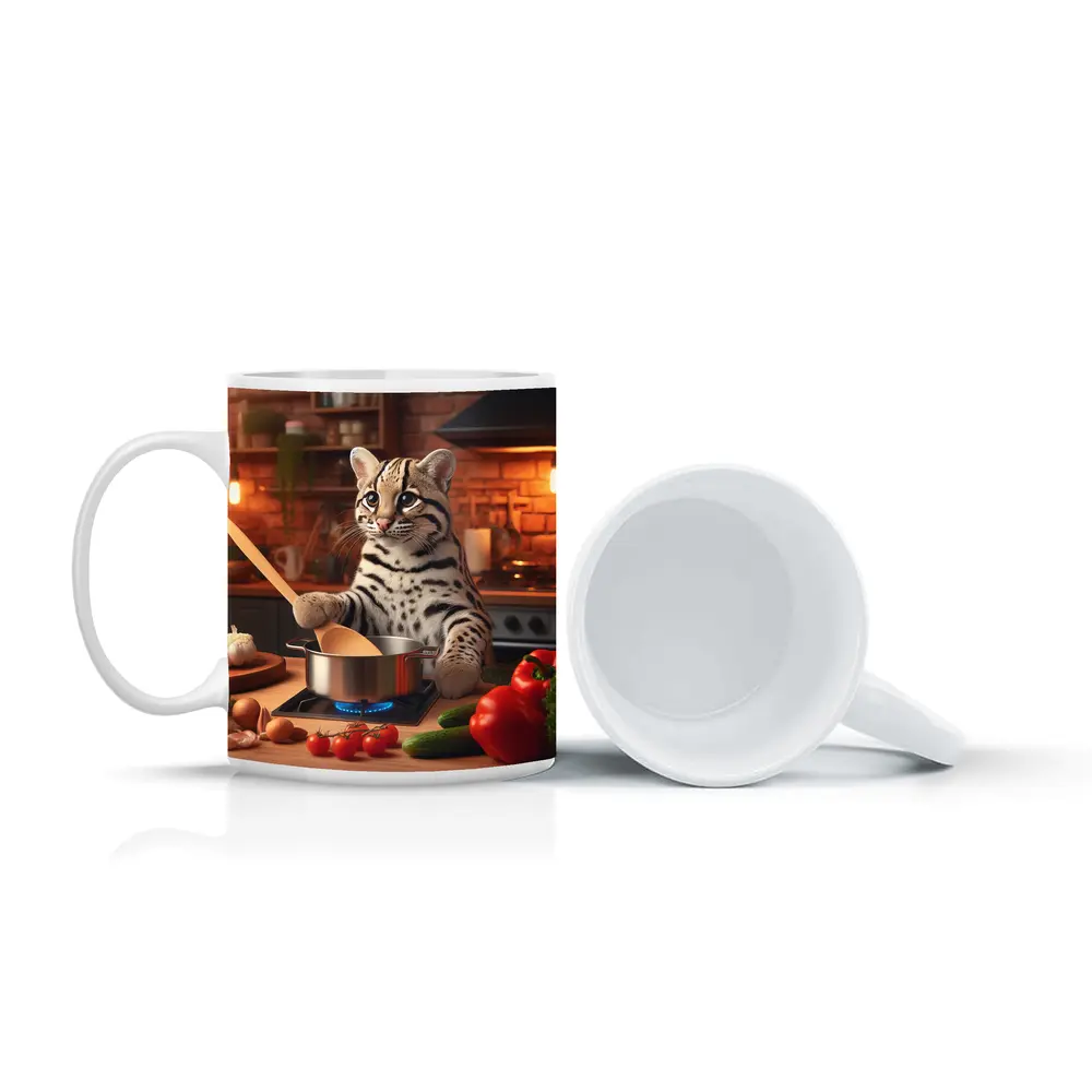 Ocelot Chef Cooking In Cozy Kitchen – Mugs