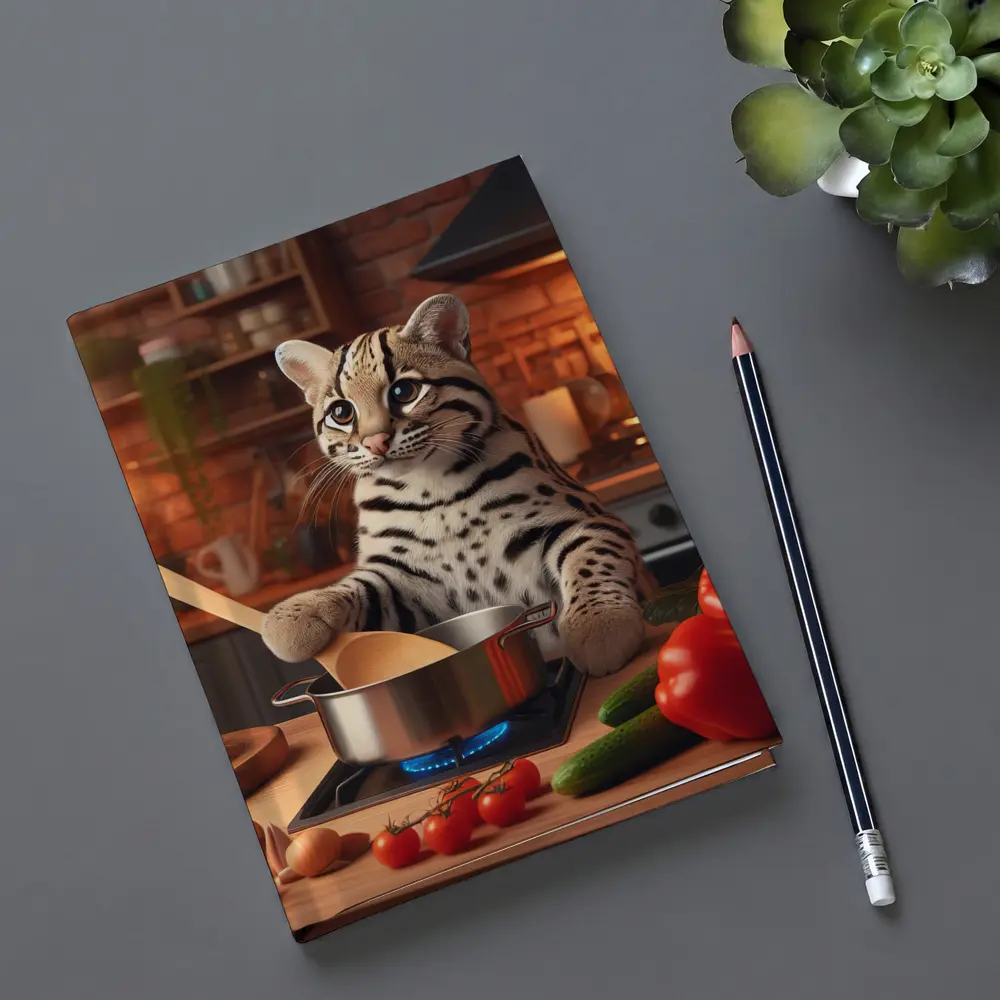 Ocelot Chef Cooking In Cozy Kitchen – Notebooks