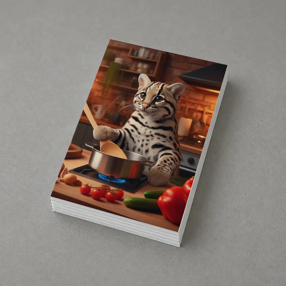 Ocelot Chef Cooking In Cozy Kitchen – Postcards
