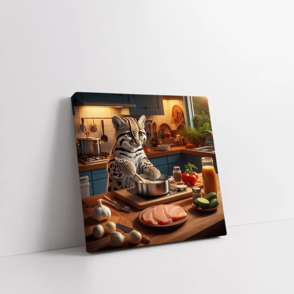 Ocelot Cooking In Cozy Kitchen Scene – Wall Art
