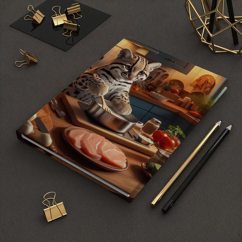 Ocelot Cooking In Cozy Kitchen Scene – Notebooks