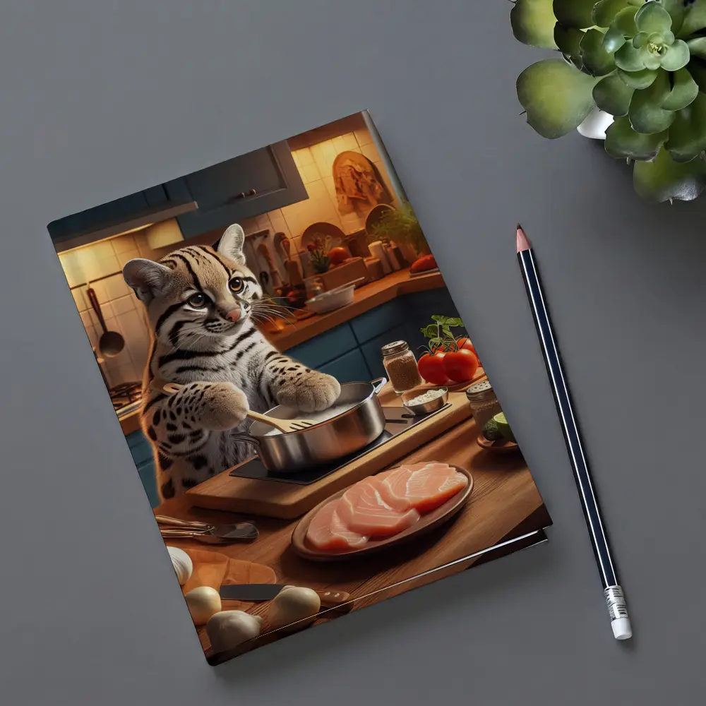 Ocelot Cooking In Cozy Kitchen Scene – Notebooks