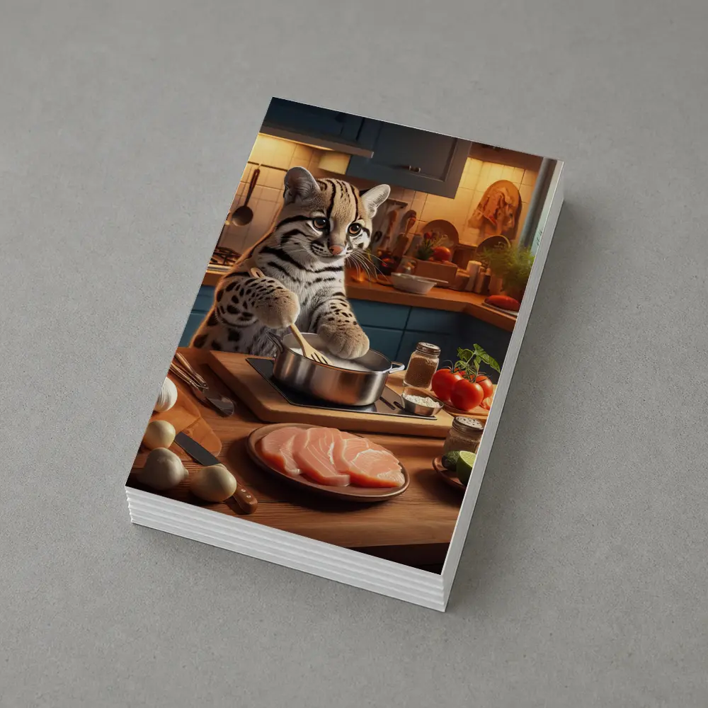 Ocelot Cooking In Cozy Kitchen Scene – Postcards