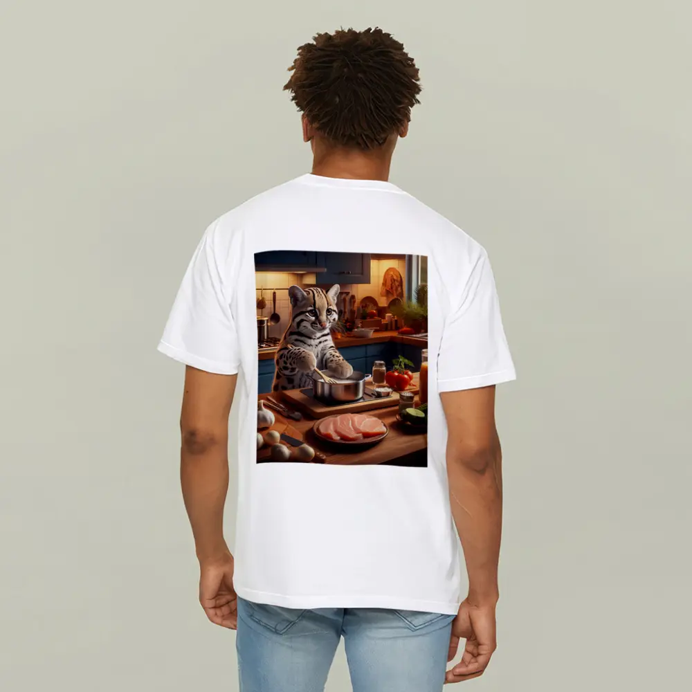 Ocelot Cooking In Cozy Kitchen Scene – T-Shirts