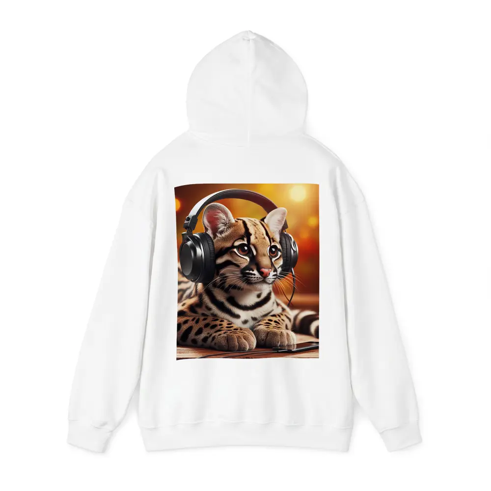 Baby Ocelot Wearing Headphones Warm Bokeh – Hoodies