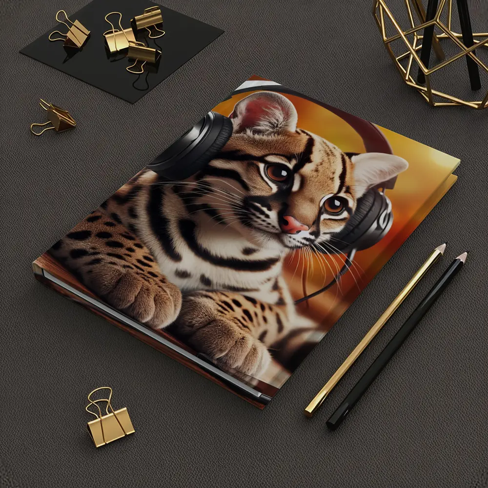 Baby Ocelot Wearing Headphones Warm Bokeh – Notebooks