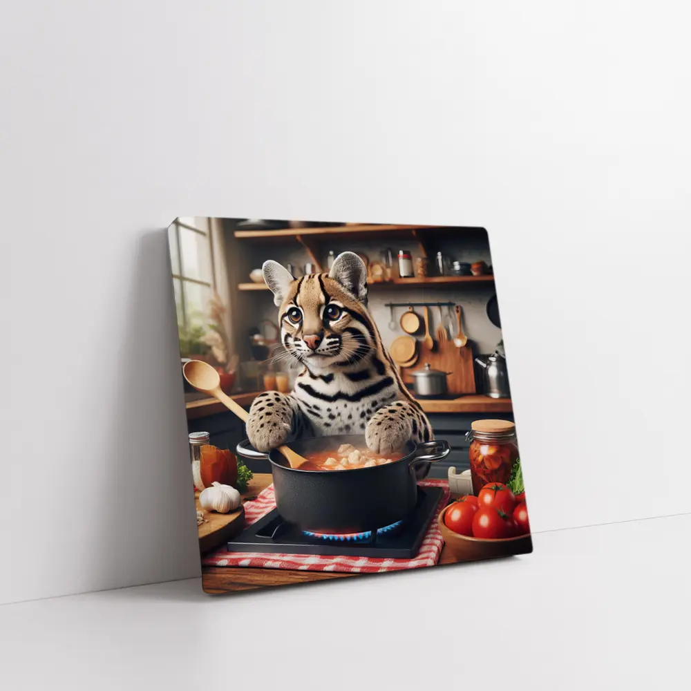 Ocelot Chef Cooking in Cozy Kitchen – Wall Art