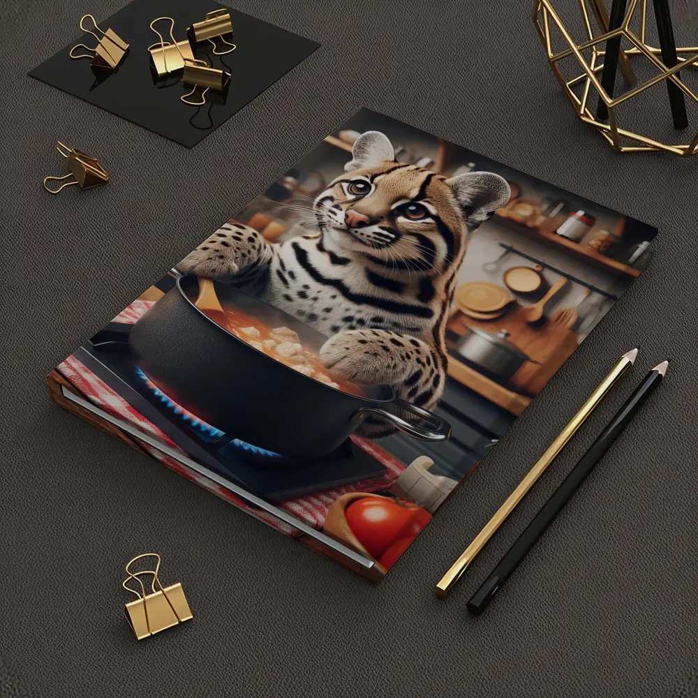 Ocelot Chef Cooking in Cozy Kitchen – Notebooks