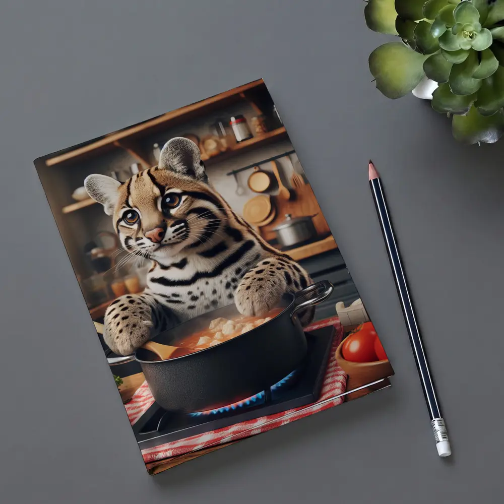 Ocelot Chef Cooking in Cozy Kitchen – Notebooks