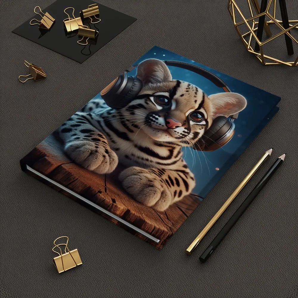 Baby Ocelot With Headphones Starry Night – Notebooks