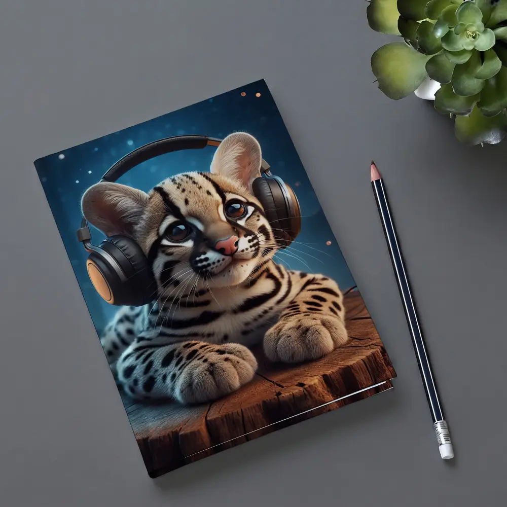 Baby Ocelot With Headphones Starry Night – Notebooks