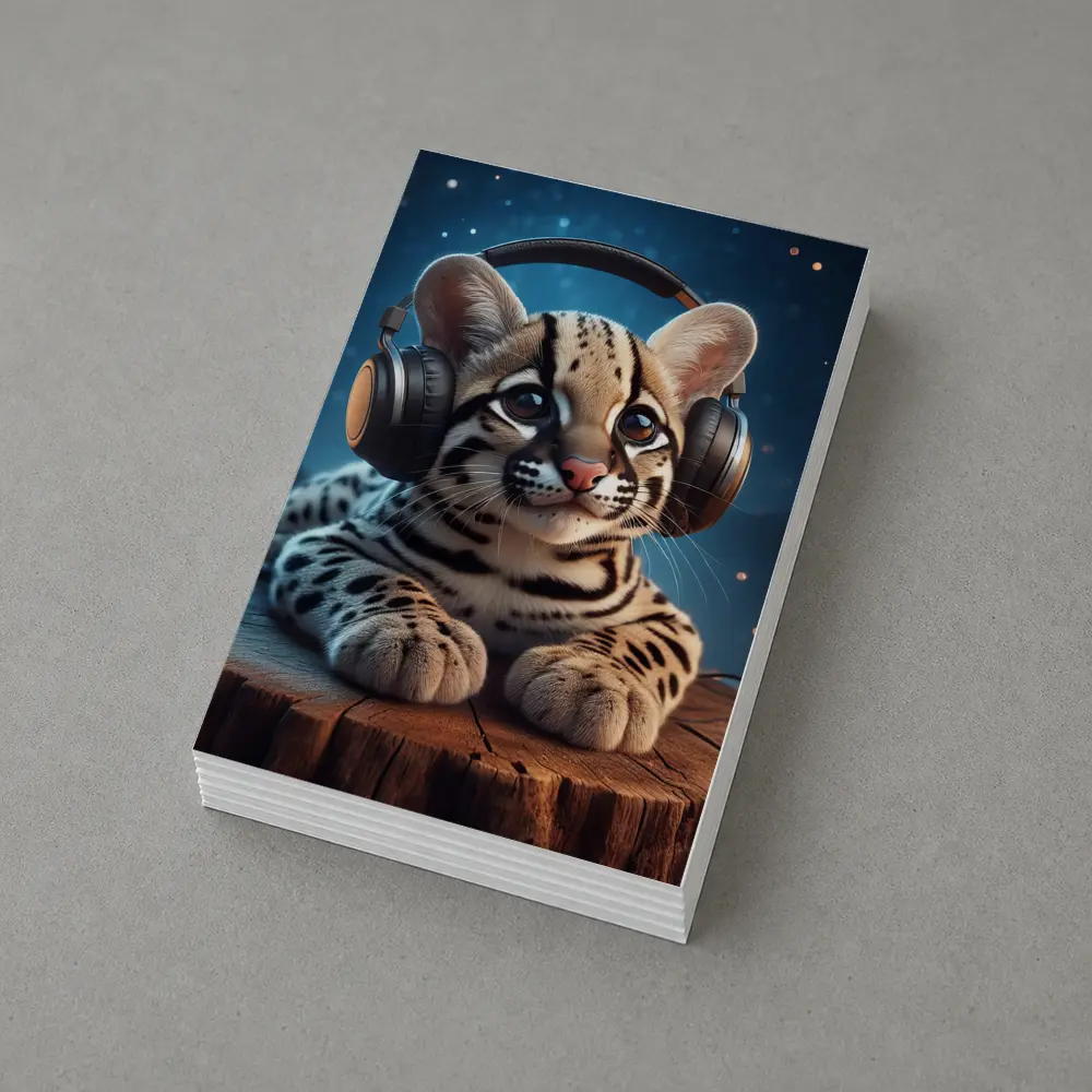 Baby Ocelot With Headphones Starry Night – Postcards