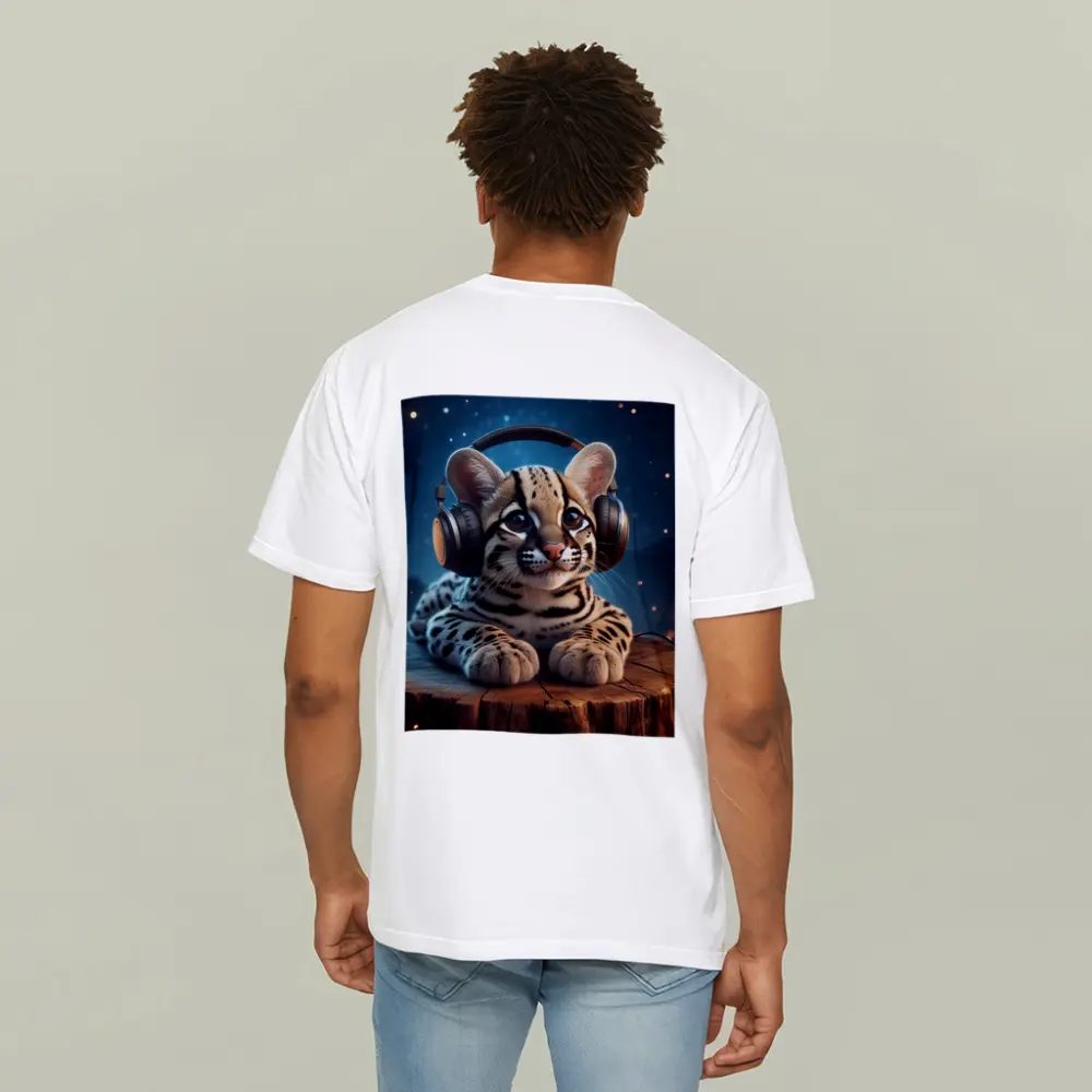 Baby Ocelot With Headphones Starry Night – T-Shirts