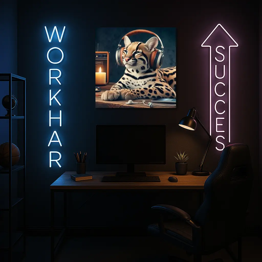 Ocelot With Headphones Listening To Radio – Wall Art