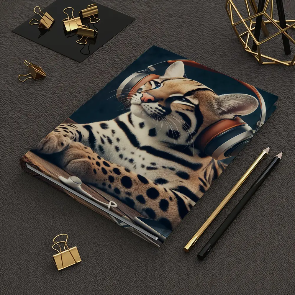 Ocelot With Headphones Listening To Radio – Notebooks