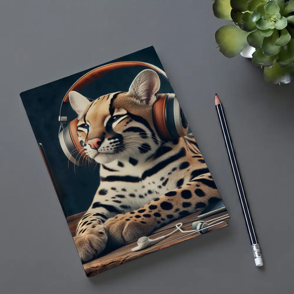 Ocelot With Headphones Listening To Radio – Notebooks