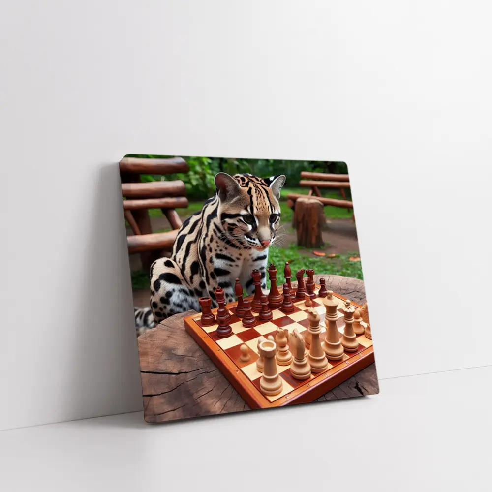 Ocelot Playing Chess in Jungle Garden – Wall Art