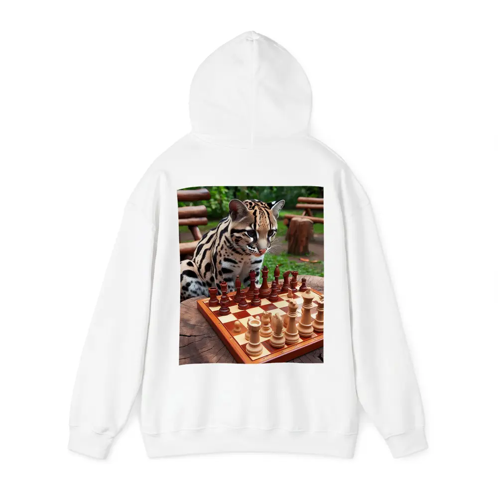 Ocelot Playing Chess in Jungle Garden – Hoodies