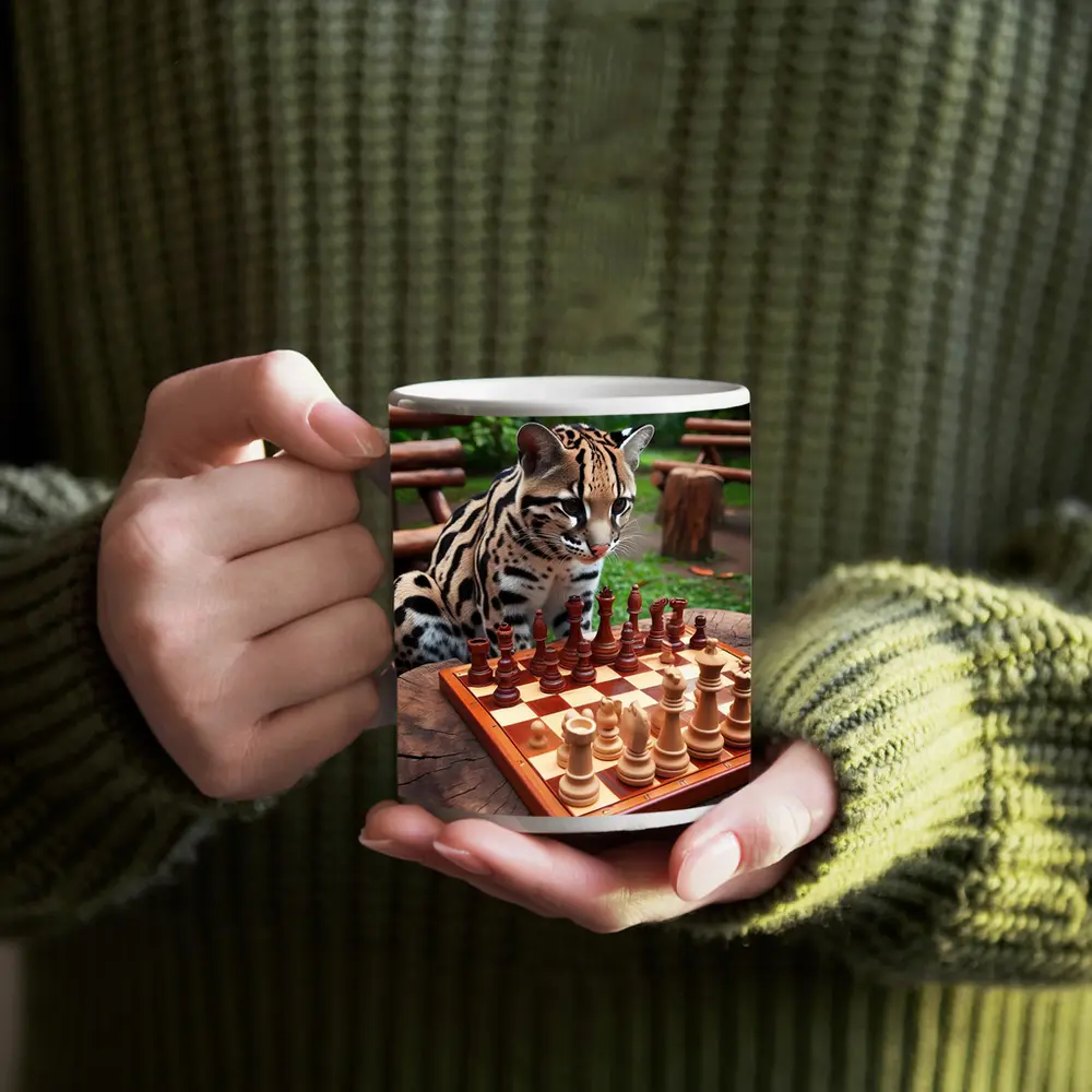 Ocelot Playing Chess in Jungle Garden – Mugs