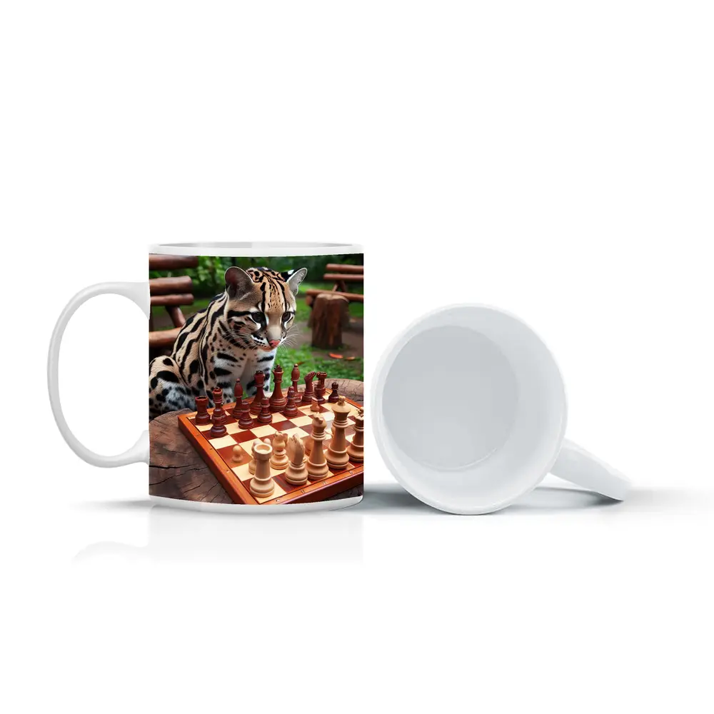 Ocelot Playing Chess in Jungle Garden – Mugs