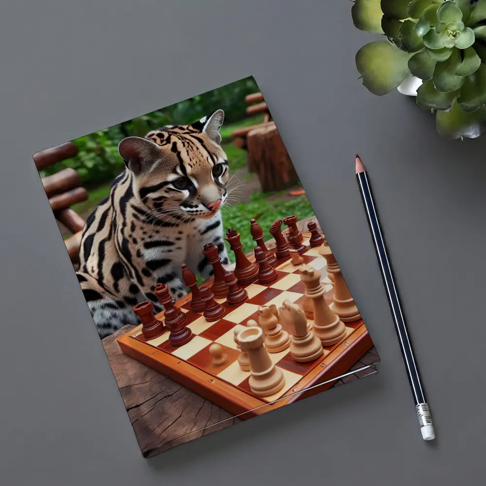 Ocelot Playing Chess in Jungle Garden – Notebooks