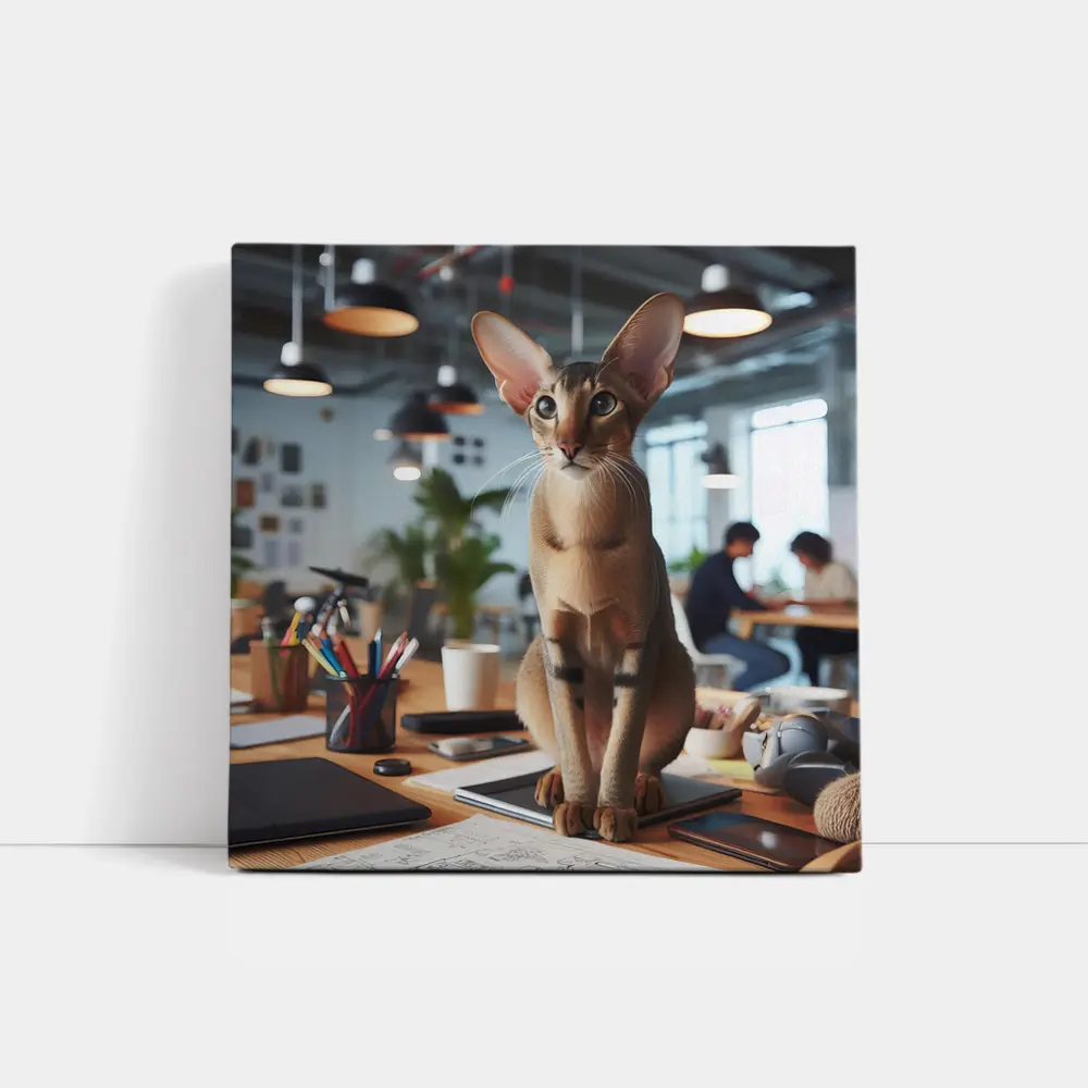 Abyssinian Cat Sitting on Office Desk – Wall Art
