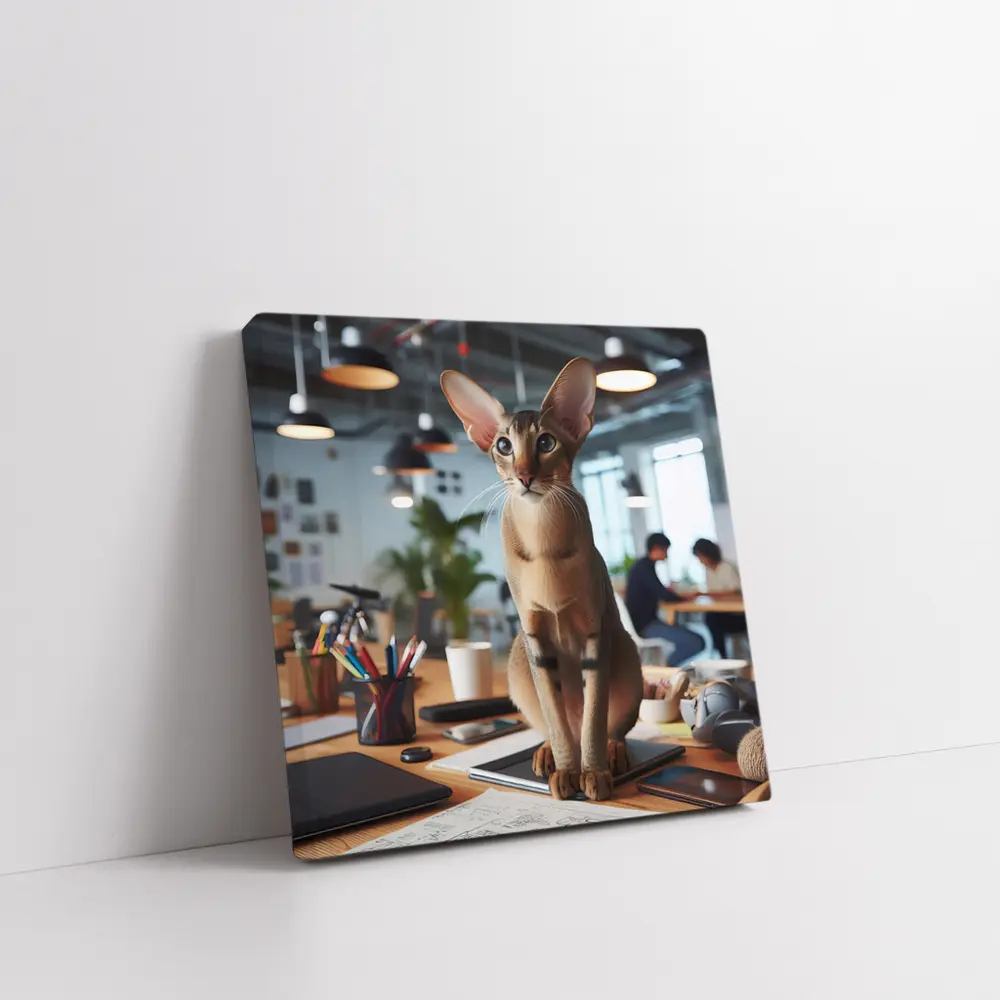 Abyssinian Cat Sitting on Office Desk – Wall Art
