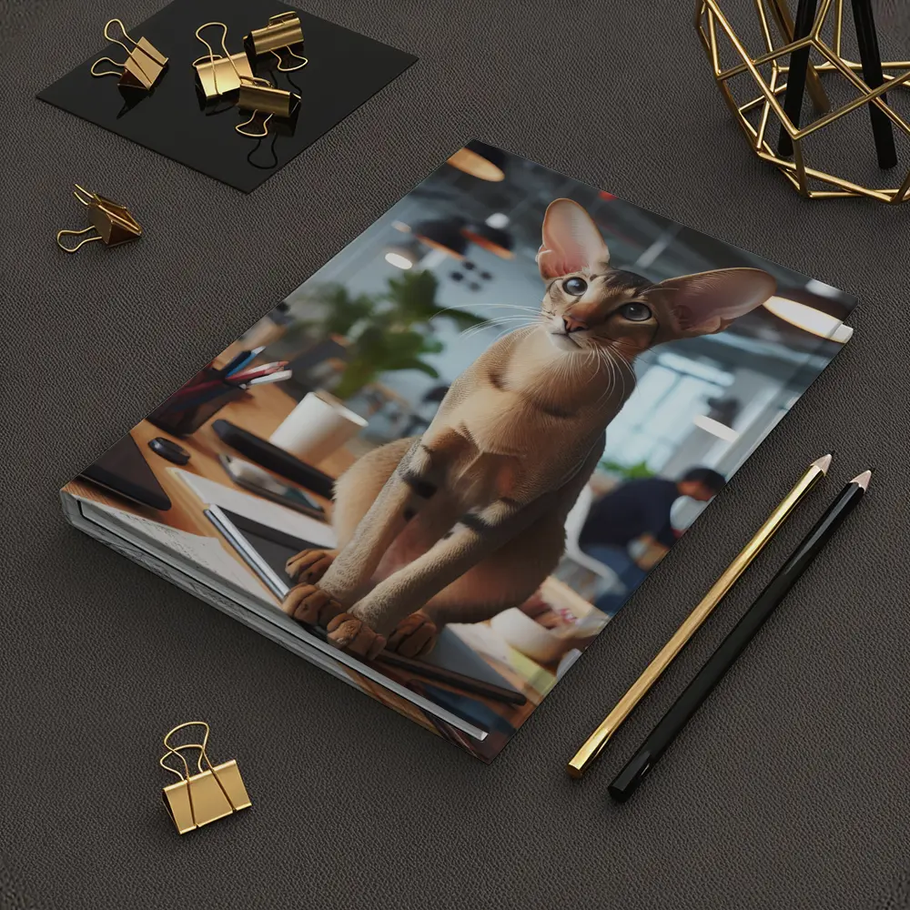 Abyssinian Cat Sitting on Office Desk – Notebooks