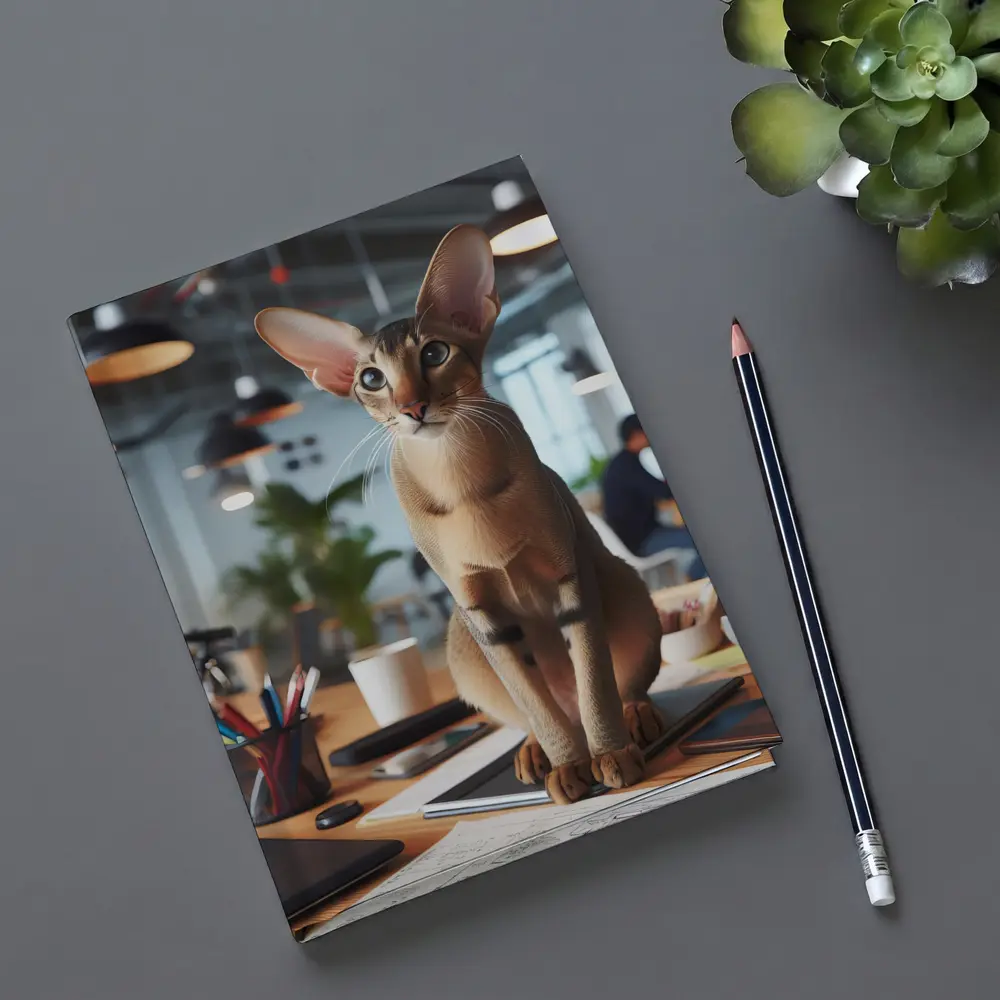 Abyssinian Cat Sitting on Office Desk – Notebooks