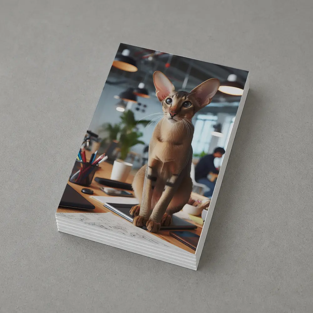 Abyssinian Cat Sitting on Office Desk – Postcards