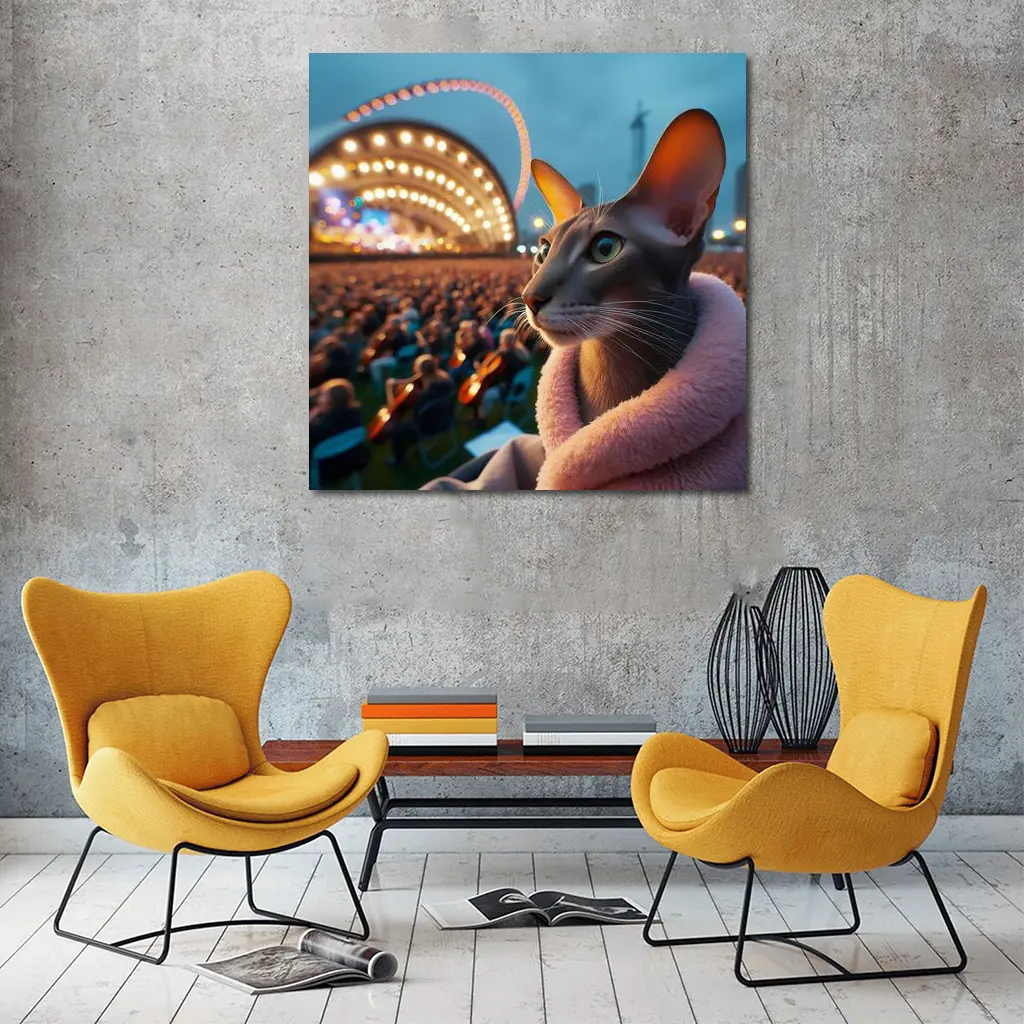 Abyssinian Cat At Outdoor Concert Night – Wall Art