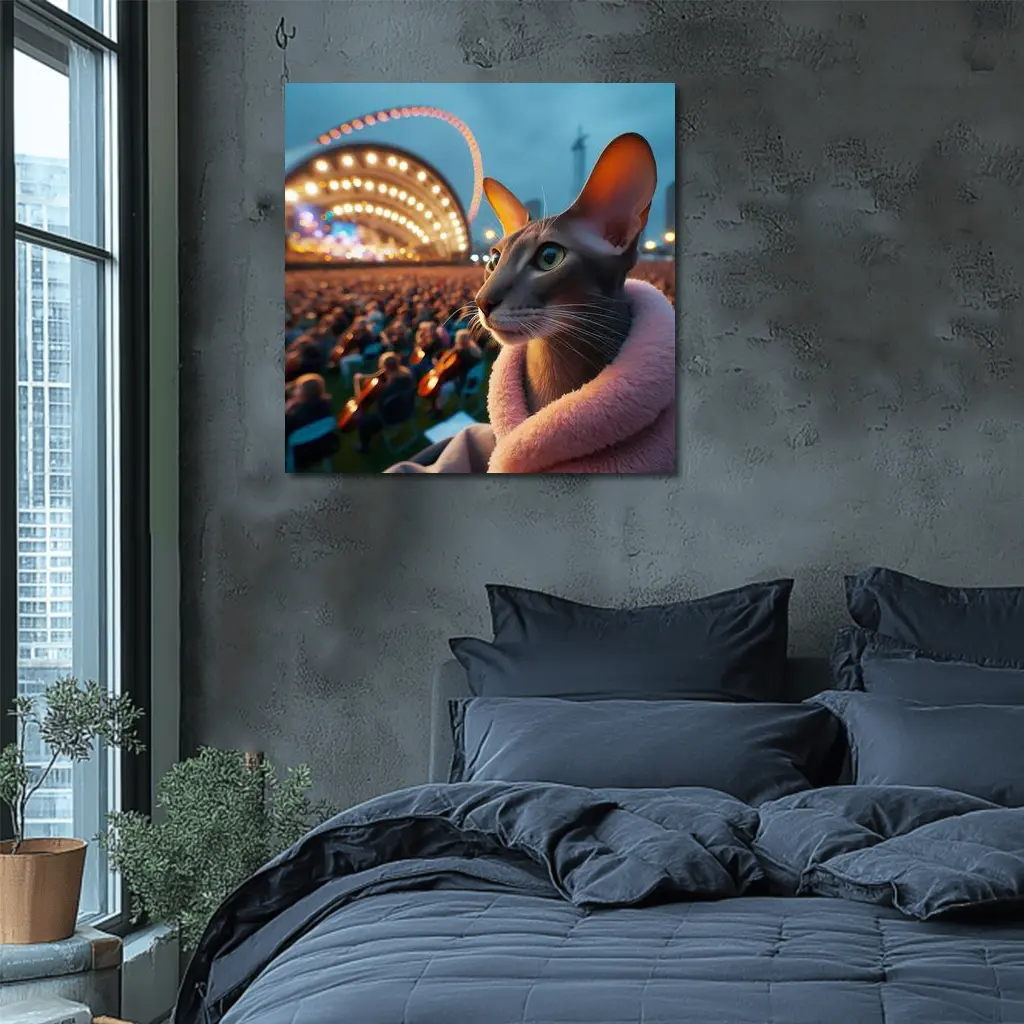 Abyssinian Cat At Outdoor Concert Night – Wall Art