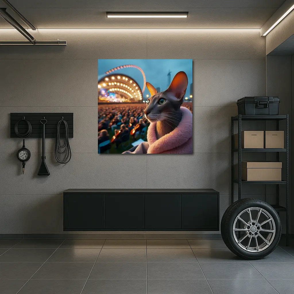 Abyssinian Cat At Outdoor Concert Night – Wall Art