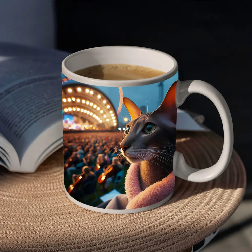 Abyssinian Cat At Outdoor Concert Night – Mugs