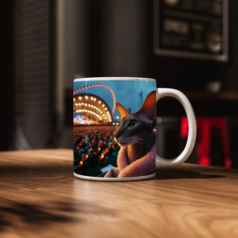 Abyssinian Cat At Outdoor Concert Night – Mugs