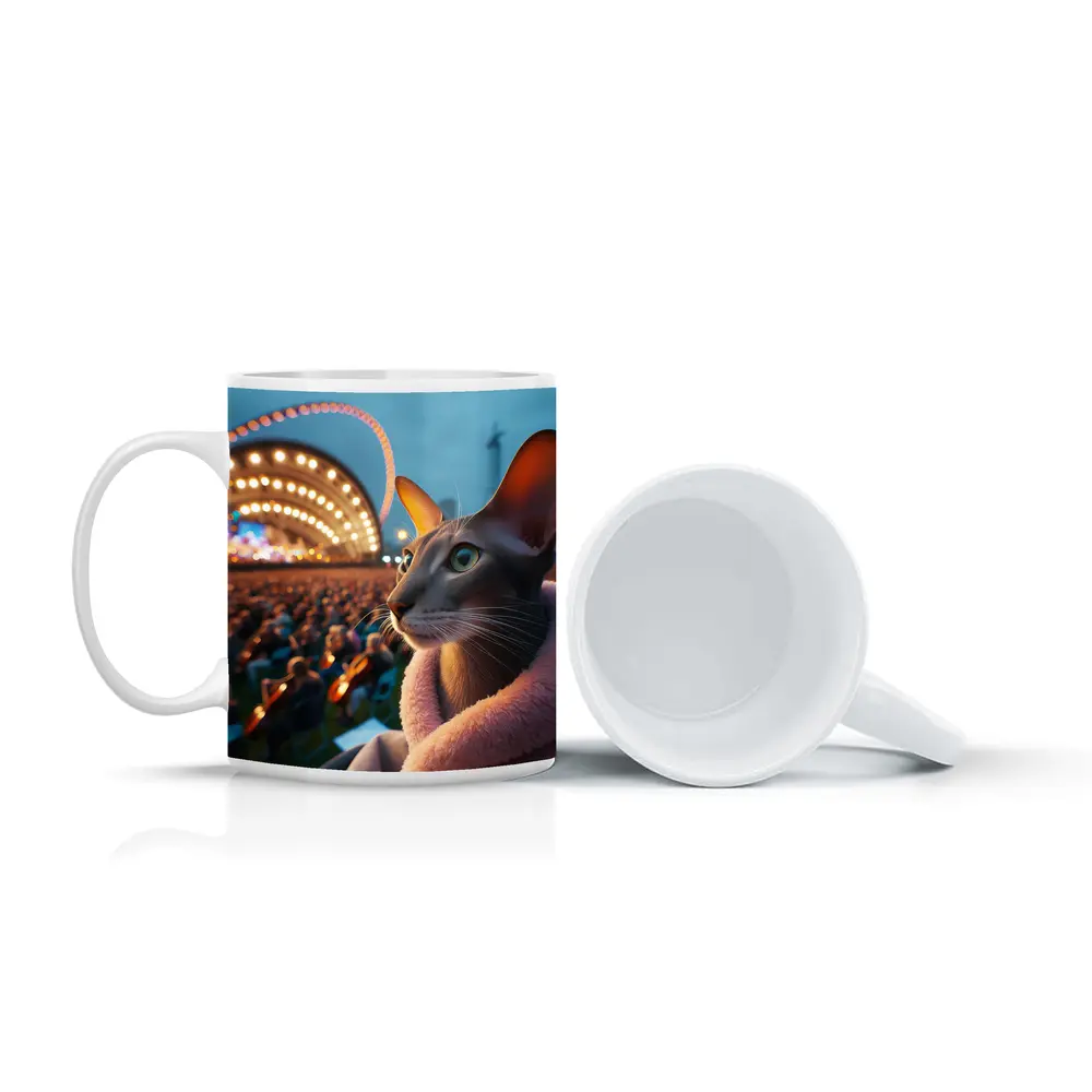 Abyssinian Cat At Outdoor Concert Night – Mugs