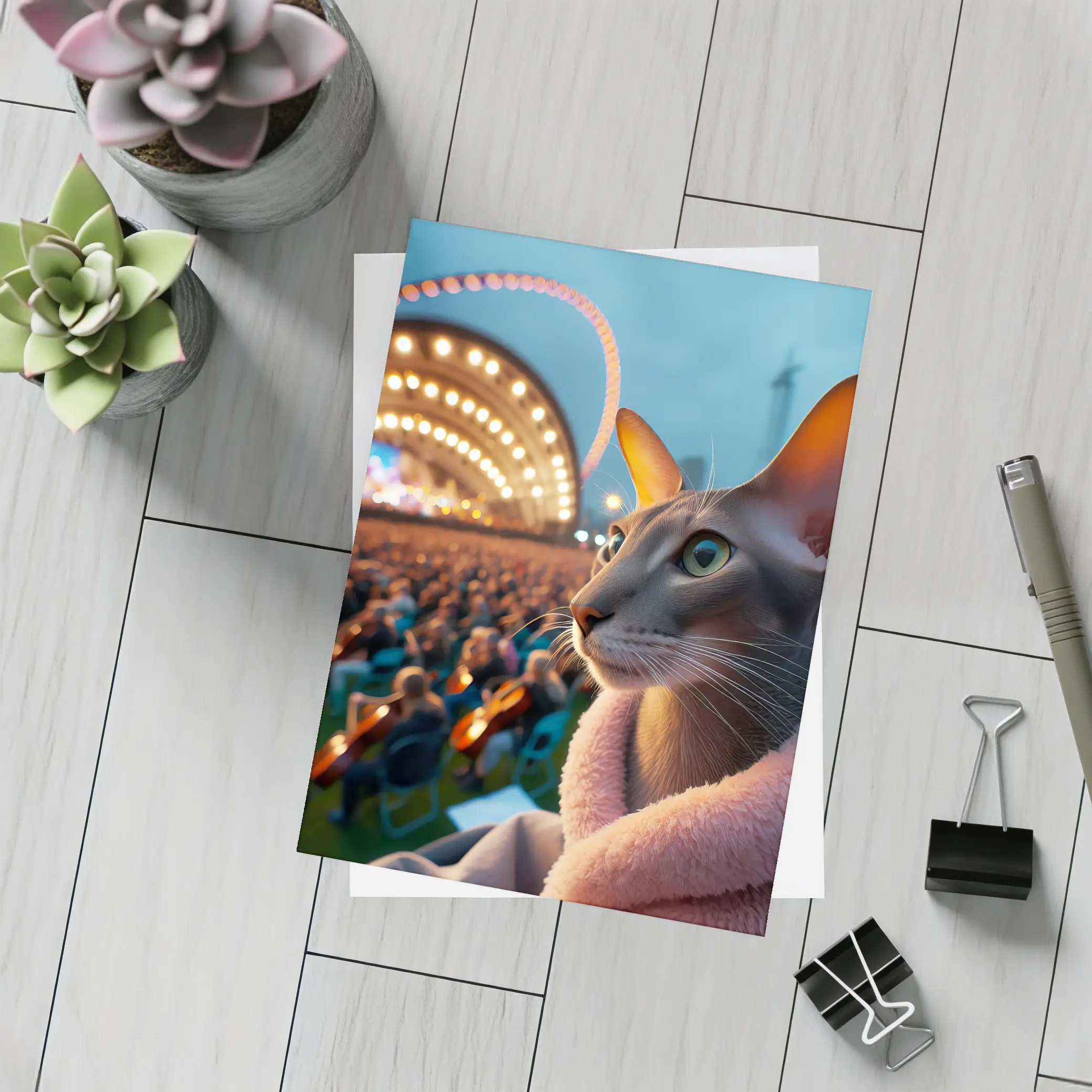 Abyssinian Cat At Outdoor Concert Night – Postcards
