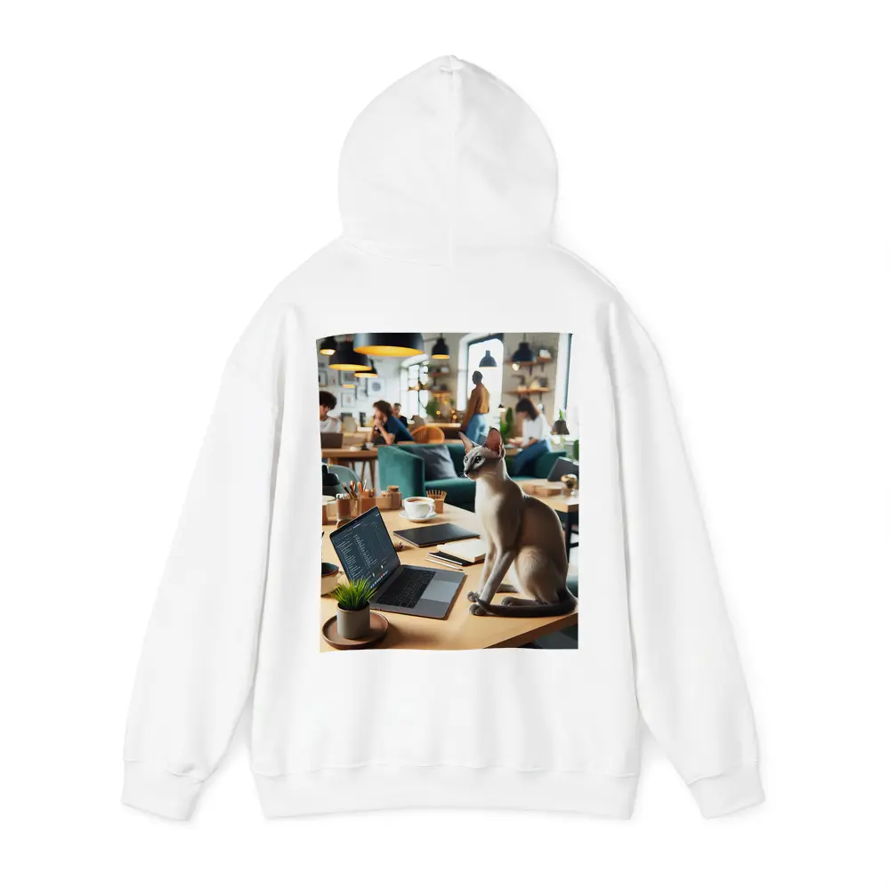 Siamese Cat Sitting at Cafe Workspace – Hoodies