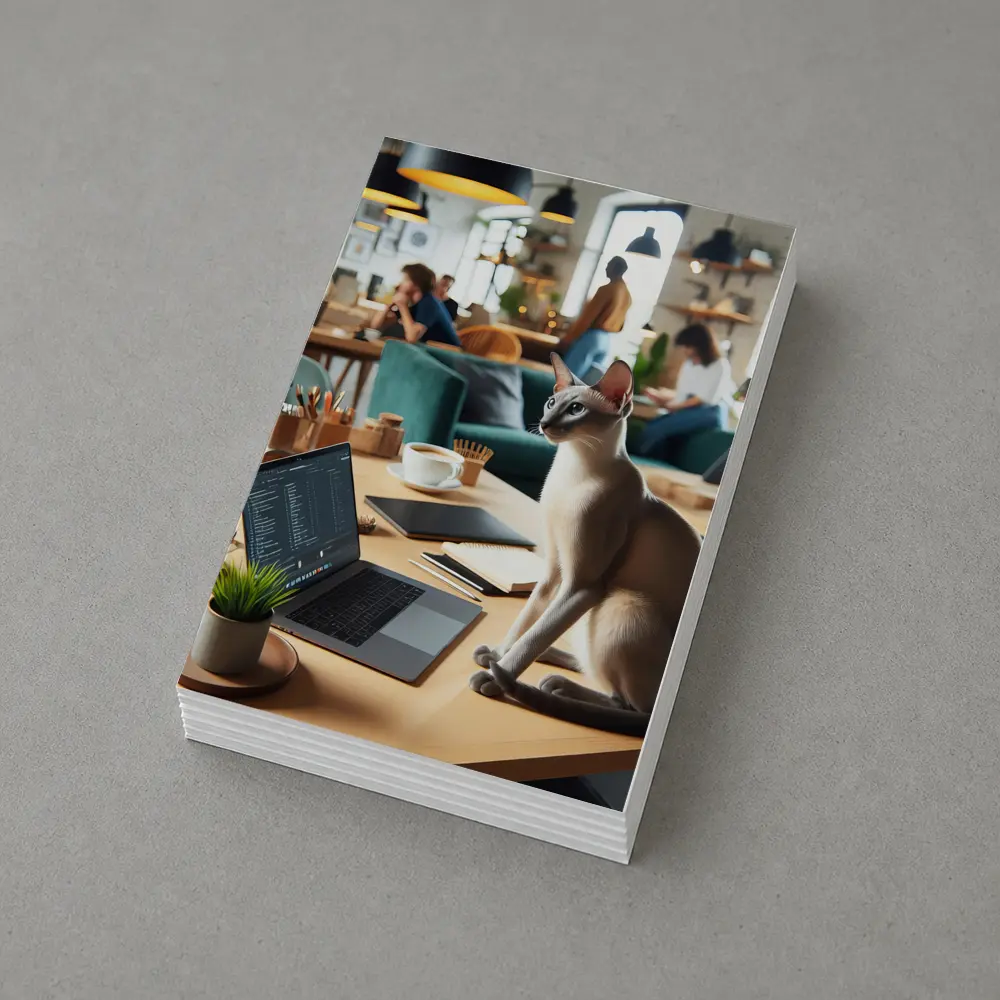 Siamese Cat Sitting at Cafe Workspace – Postcards