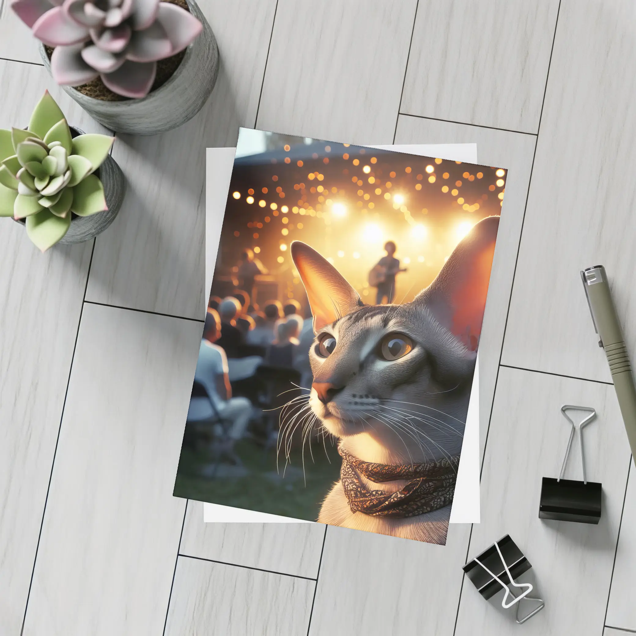 Oriental Shorthair Cat Outdoor Concert Night – Postcards
