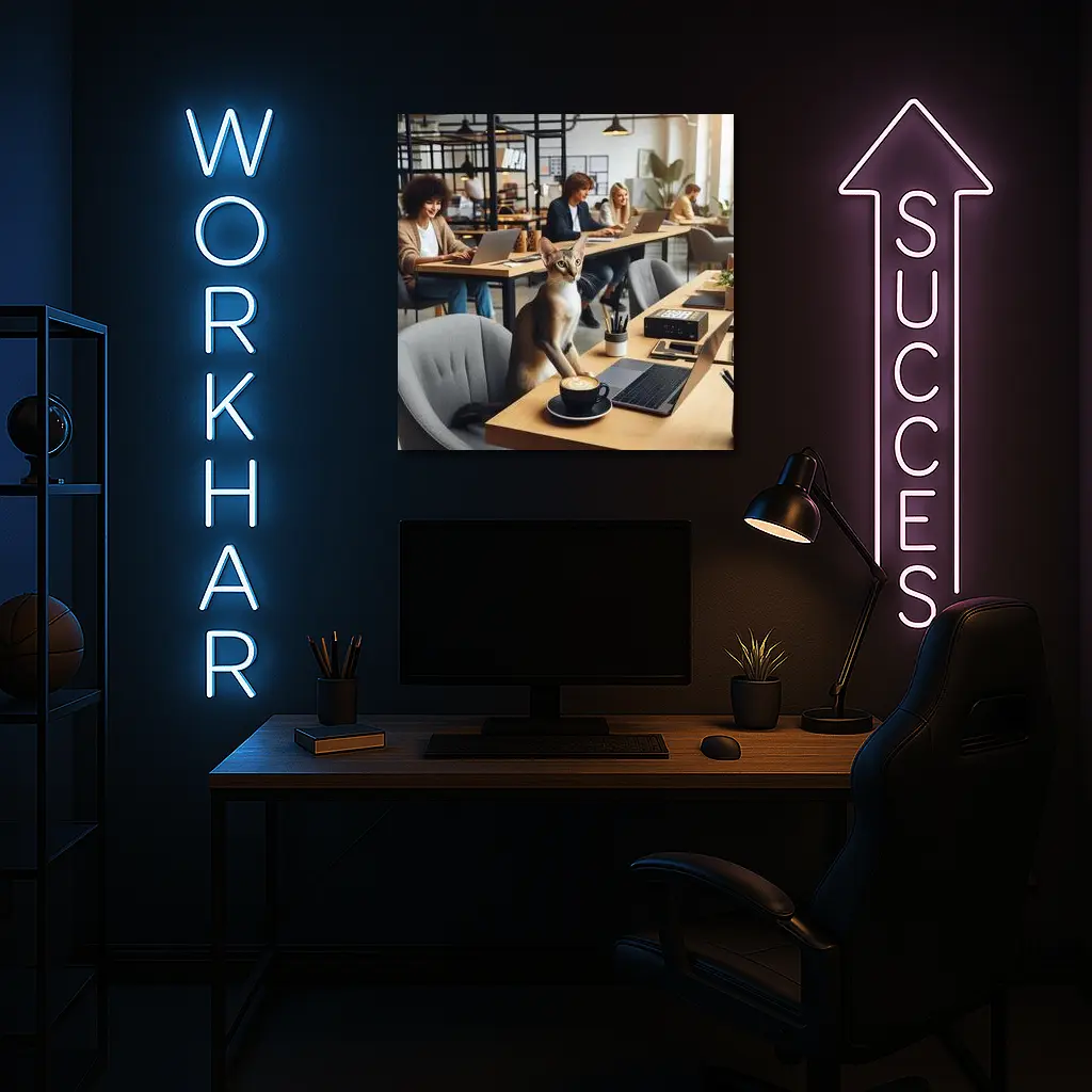 Abyssinian Cat at Modern Office Desk – Wall Art