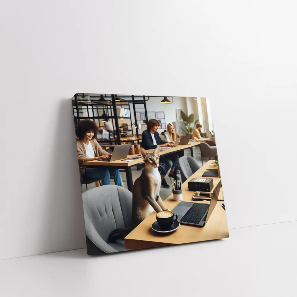 Abyssinian Cat at Modern Office Desk – Wall Art