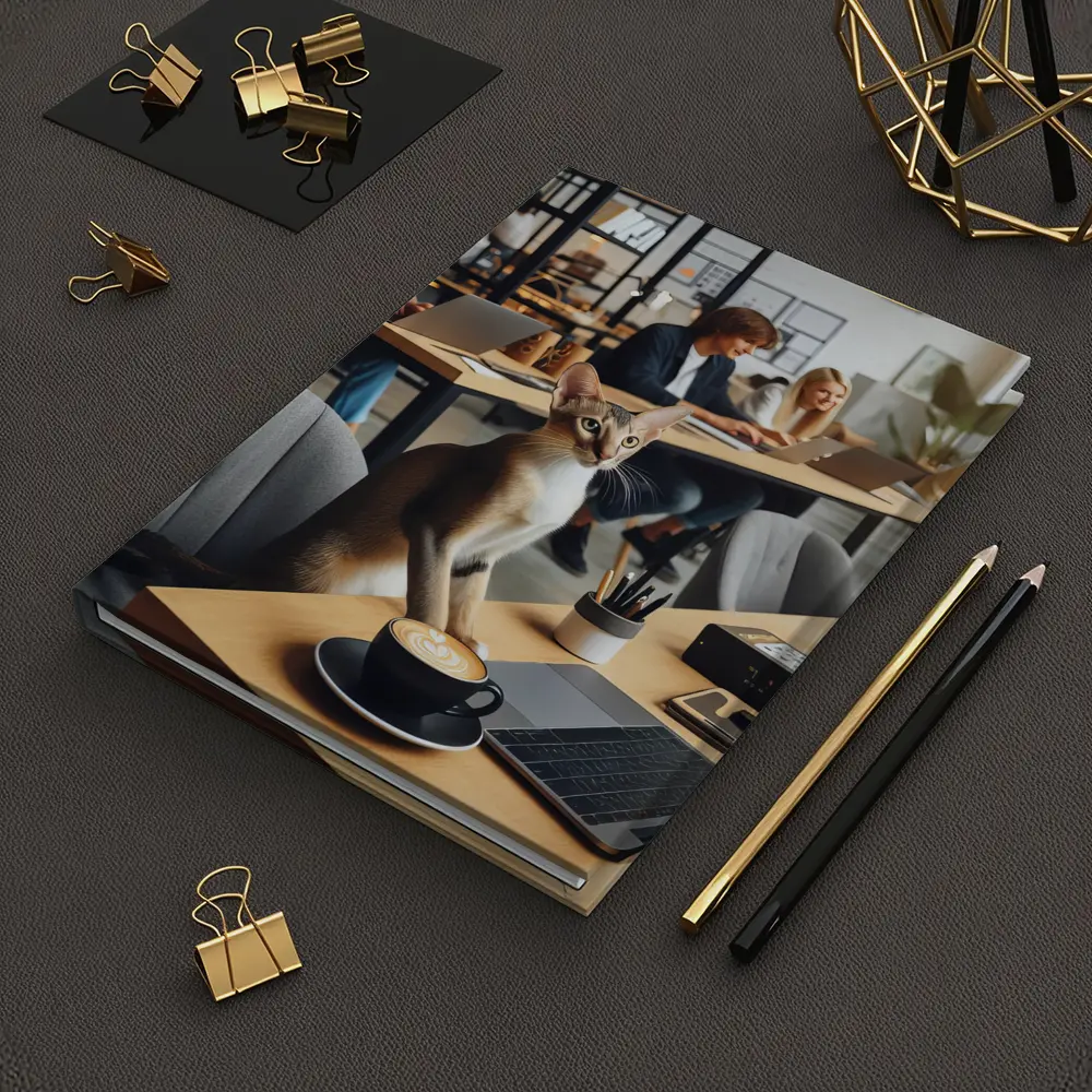 Abyssinian Cat at Modern Office Desk – Notebooks
