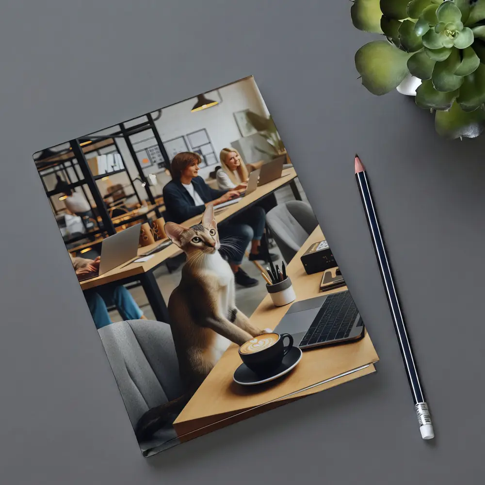 Abyssinian Cat at Modern Office Desk – Notebooks