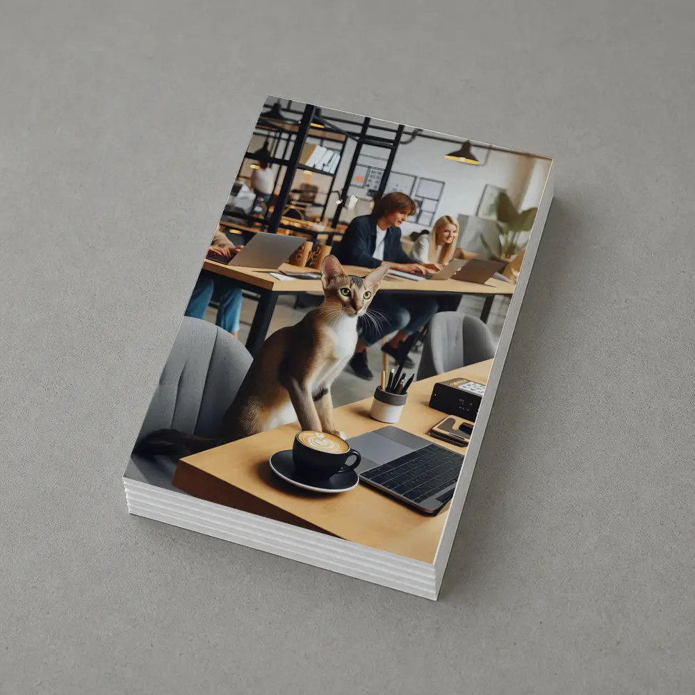 Abyssinian Cat at Modern Office Desk – Postcards