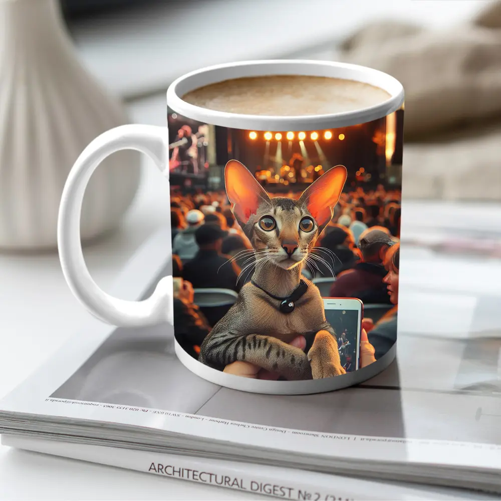 Oriental Shorthair Cat At Outdoor Concert – Mugs