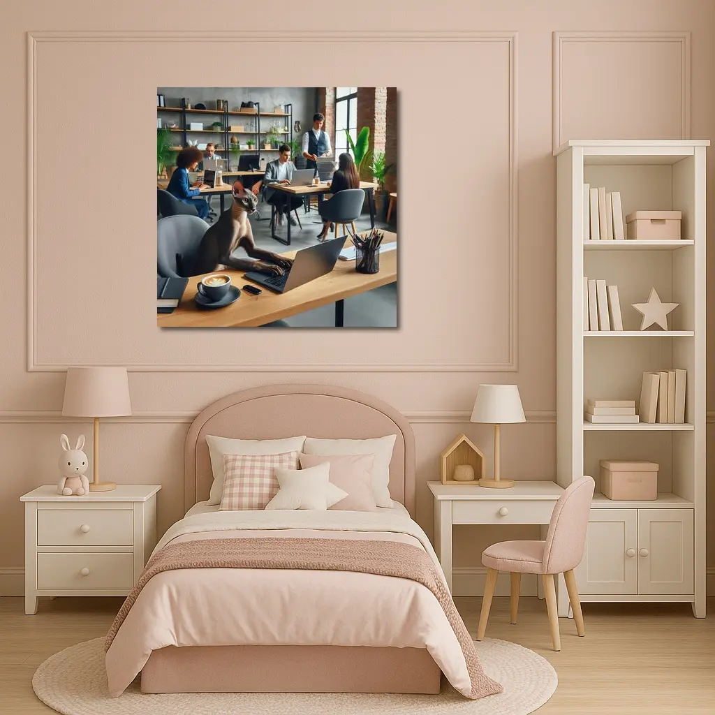 Sphynx Cat Working Laptop Coworking Office – Wall Art